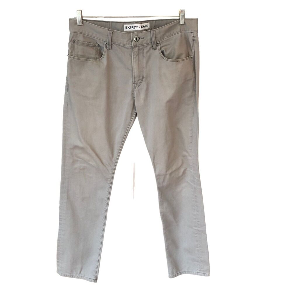 Express Jeans Rocco Men 32x32 Gray Denim Slim Fit Skinny Leg Jeans READ